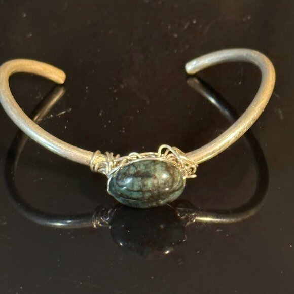 Genuine Untreated Natural Emerald Sterling Silver Bracelet Cuff 925 Handmade - Picture 6 of 10